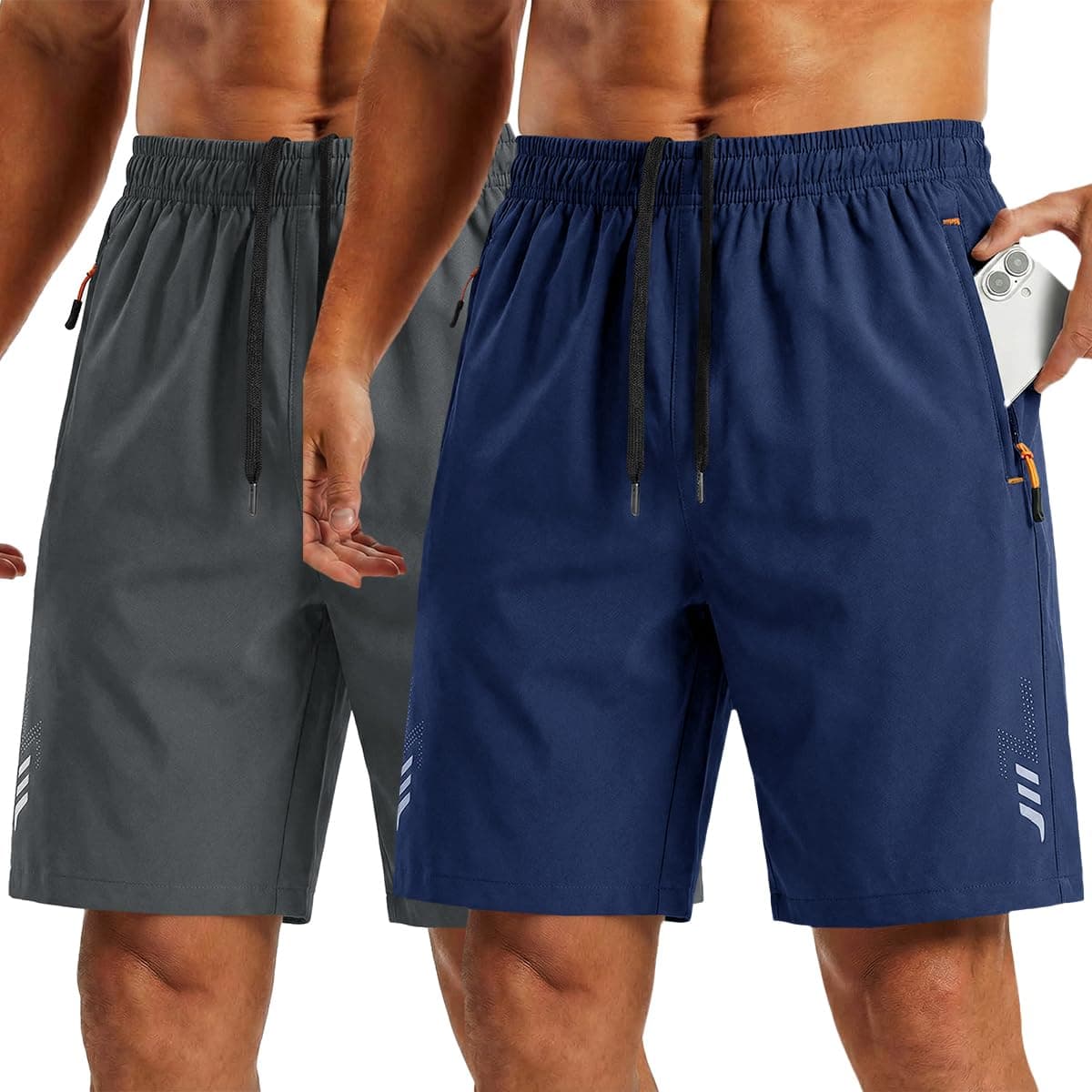 Paquete de 2 pantalones cortos deportivos para hombre, de secado rápido, ligeros, para entrenamiento, verano, casual, con bolsillos con cremallera