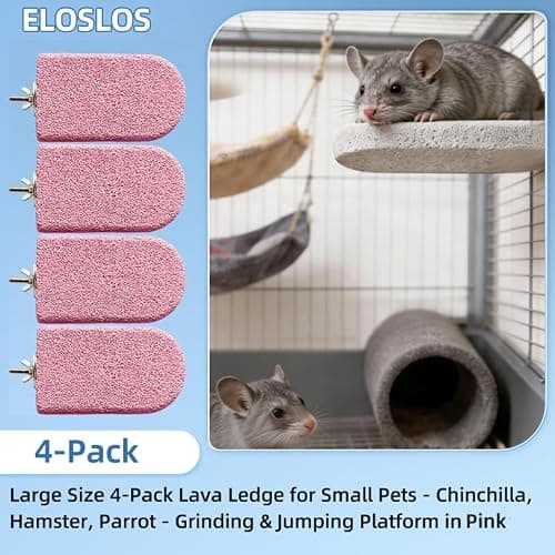 Eloslos 4 Pack Large Size Lava Ledge for Small Pets - Chinchilla, Hamster, Parrot - Grinding & Jumping Platform in Pink