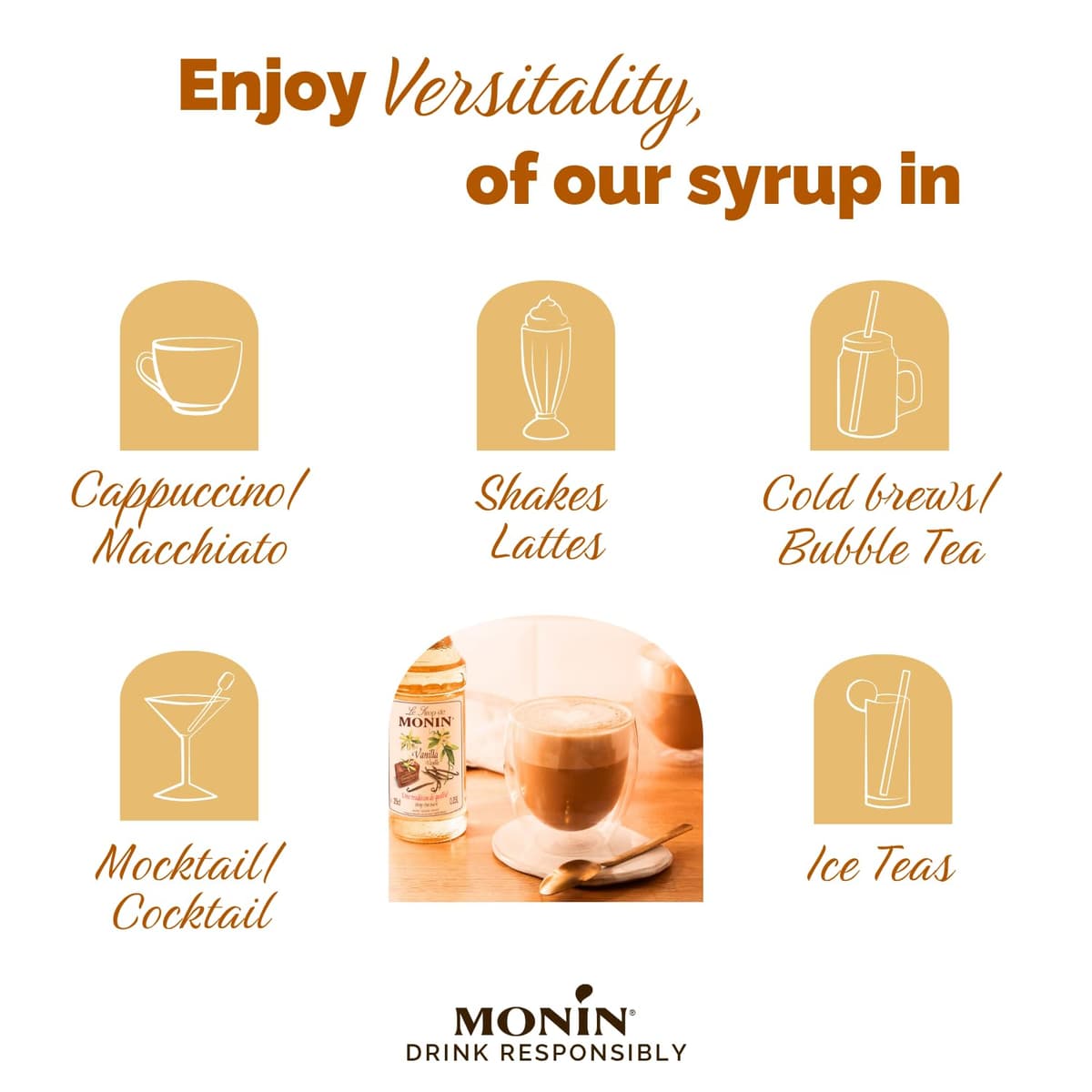MONIN Premium Vanilla Syrup 700ml for Coffee and Cocktails. Vegan-Friendly, Allergen-Free, 100% Natural Flavours and Colourings — view 5