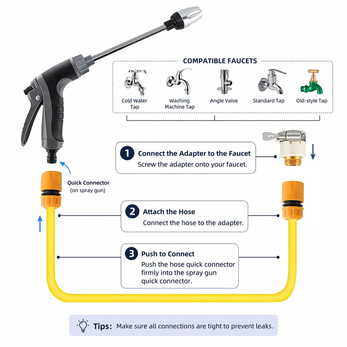 Pressure Washer, Hydro Power Water Jet Cleaner, Adjustable Nozzle Pressure Washer Attachment for Car, Patio, Driveway & Outdoor Cleaning — view 5