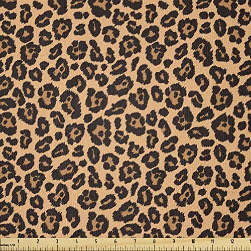 Ambesonne Peach Color Leopard Print Fabric by The Yard, Orange Color Leopard Pattern Illustration Exotic Pattern, Stretch Knit Fabric for Clothing Sewing and Arts Crafts, 1 Yard, Orange and Black