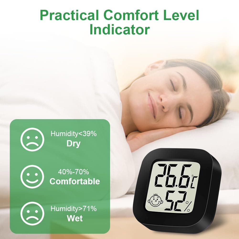 Ainiv Digital Hygrometer Indoor Thermometer, Mini Room Thermometer with LCD Display and Face Lcons, Humidity Gauge with Temperature Humidity Monitor for Bedroom, Baby Room, Warehouse, Cellar, Car — view 2