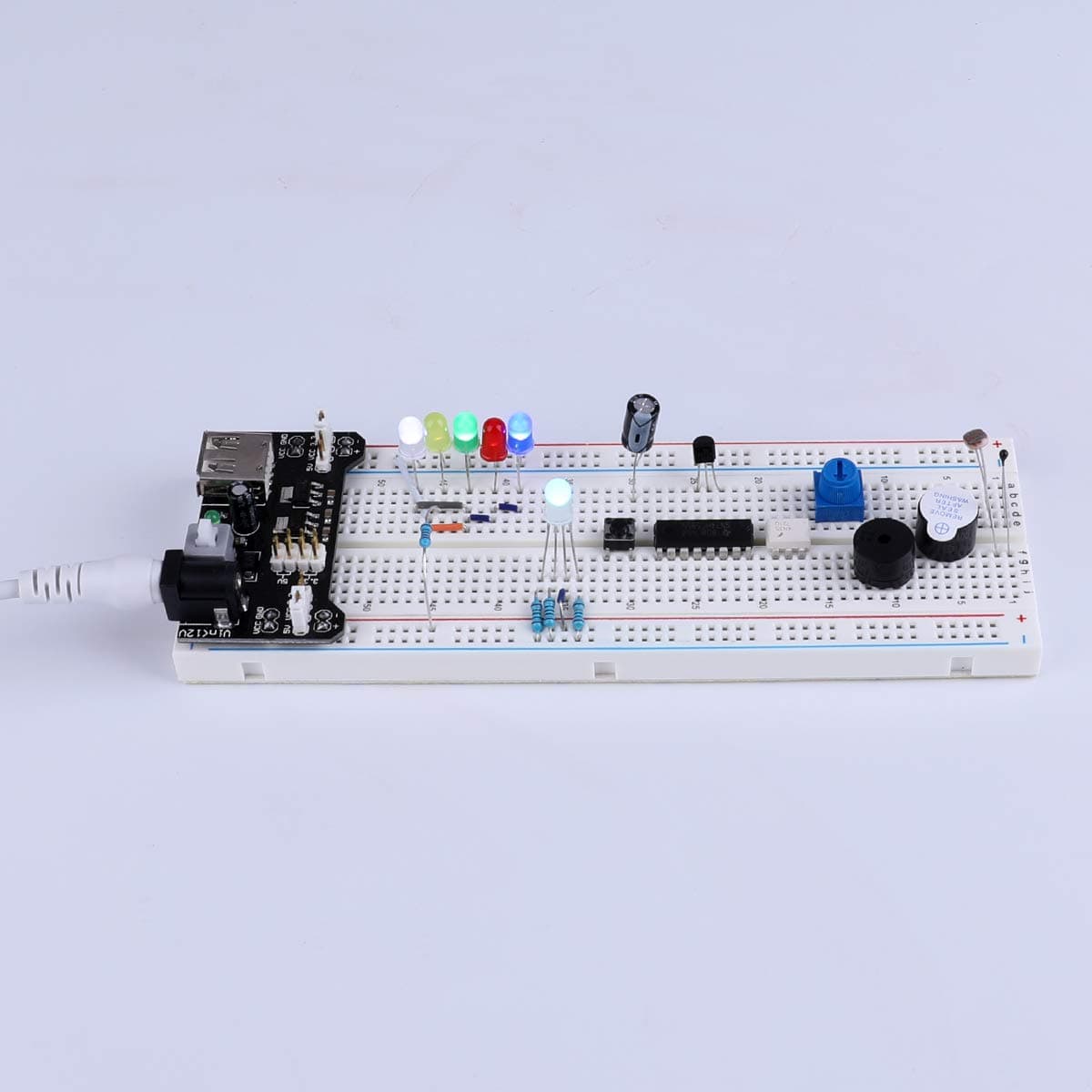 ELEGOO Kit Mejorado de Componentes Electrónicos con Módulo de Alimentación, Placa de Prototipos (Protoboard) de 830 Pines, Cables Puente, Potenciómetro, STM32, Raspberry Pi, para Arduino IDE — view 6