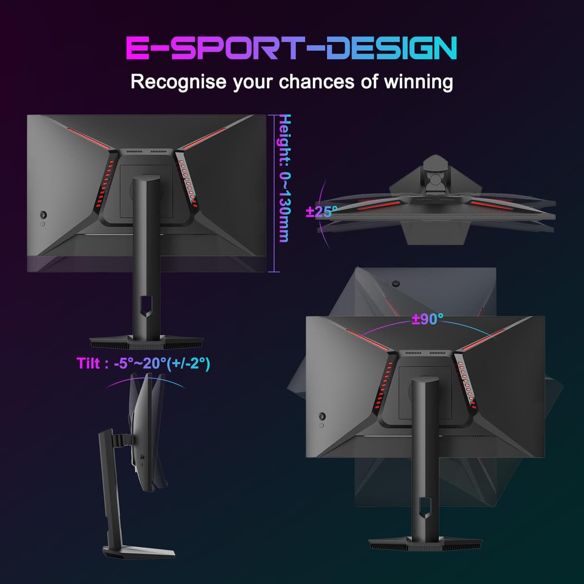 Minifire 27 inch Gaming Monitor, 2560x1440 WQHD 300Hz IPS Panel, DCI-P3 90%, sRGB130%, HDR400, 1ms, Adaptive Sync, Vertical Horizontal Rotation,Tilt Adjustable, DP1.4&HDMI2.1, VESA Mount, MFG27F6Pro — view 6