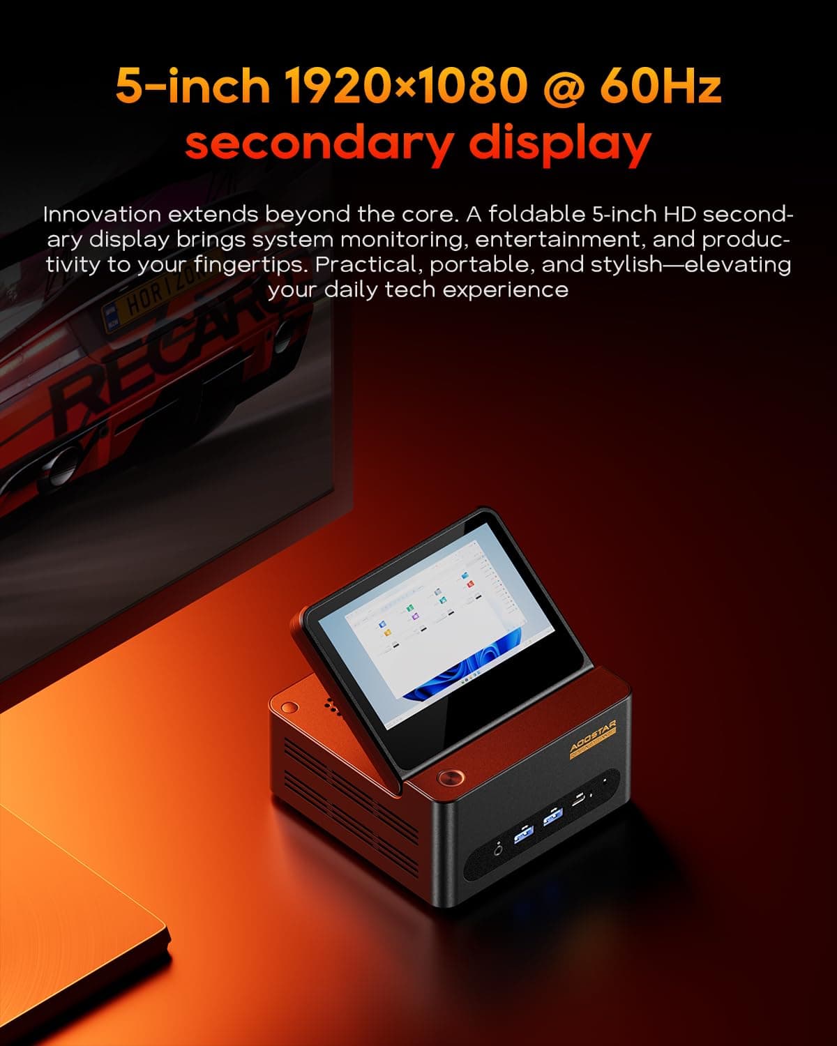 AOOSTAR G-FLIP AMD Ryzen 9 8945HS Mini PC(8C/16T, up to 5.2GHz), 32GB DDR5 1TB PCIe4.0, Radeon 780M Graphics Mini Computer, with 5 inch Touchscreen, with OCuLink Dual USB4, Dual 2.5G LAN/HDMI/WIFl6 — view 4