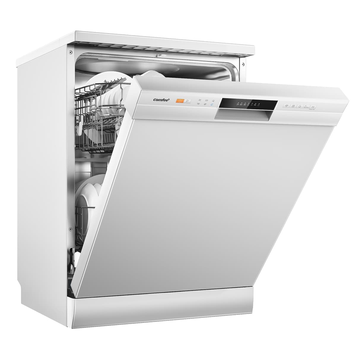 COMFEE' CDWPF1201PW-WE-EU Lavavajillas de Libre Instalación, 60cm, con 12 Cubiertos, 8 Programas, 70 ℃ Lavado Higiénico, Lavado Rápido, Control por botón, WiFi y IOT Función, Cloud Wash, Blanco — view 2