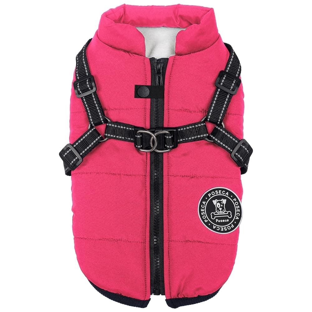 Poseca Dog Coat with Harness,Dog Coats Waterproof,Small Dog Harness Jacket,Puppy Winter Fleece Jackets,Winter Waterproof Coat with Reflective Harness and Zipper for Small Medium Large Dogs
