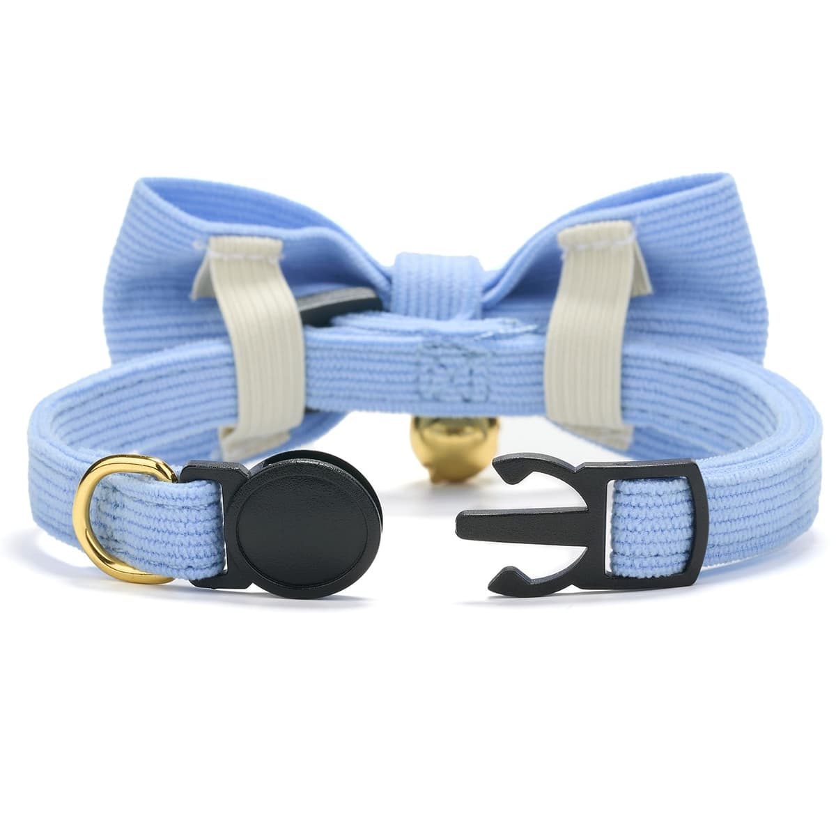 Ultra-soft Collar Natural Cotton Corduroy Made for Cats with Sensitive Skin,Lightweight Kitten Collars with Quick-release Buckle and Removeable Bow-tie,Light Blue Pack of 1 — view 4