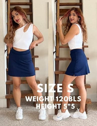 Ekouaer Golf Skirts for Woman with Pockets Silicone Grippers Tennis Skirt Inner Shorts Athletic Pickleball Running Skort,Navy Blue Large — view 3