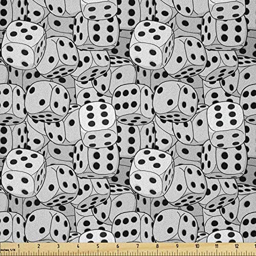 Lunarable Casino Fabric by The Yard, Dices Close-up Image Abstract Monochromic Chaotic Crowded Gaming Houses, Microfiber Fabric for Arts and Crafts Textiles & Decor, 1 Yard, Grey Black
