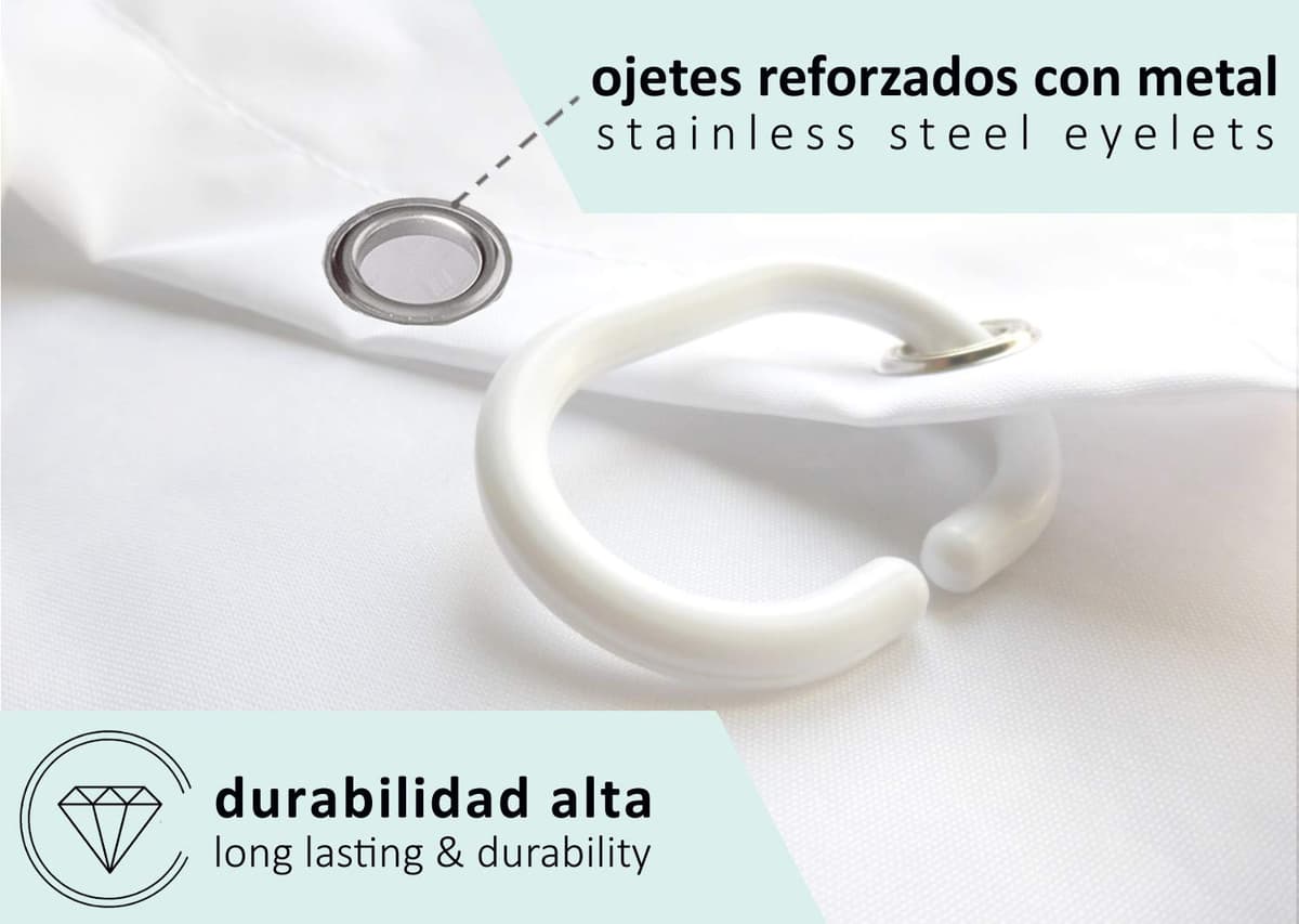 arteneur® - Cortina de Ducha 180x200 - Cortina de Baño Antimoho de Tela, Impermeable, Lavable y Opaco con Dobladillo Ponderado y Anillas (Tabla Periódica Española) — view 4
