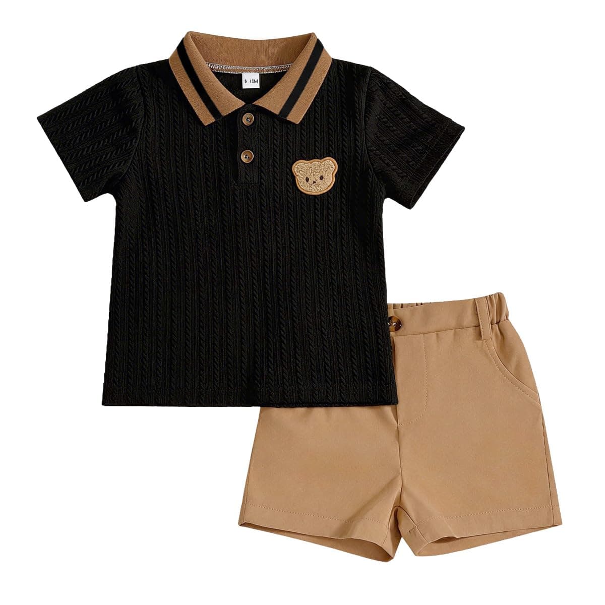 Conjunto Verano Ropa para Bebé Niño Lindo Polo con Estampado de Oso + Cintura Elástica Pantalones Cortos y Bolsillos 2 Piezas Trajes de Primavera