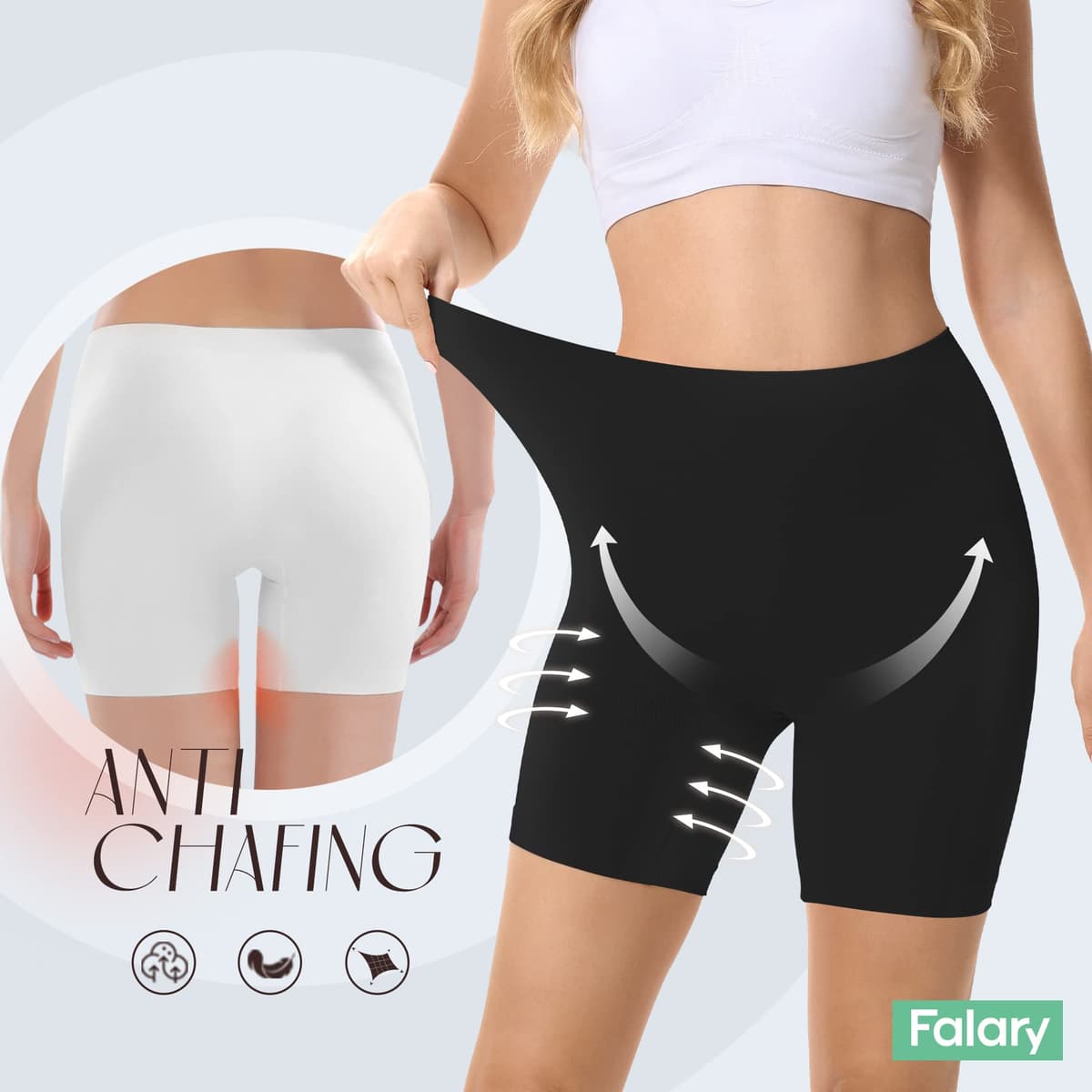 FALARY Leggings Cortos Boxer Mujer Shorts Bragas Pantalones Mujer Pack de 3 Negro Beige Blanco XS - 2XL — view 2