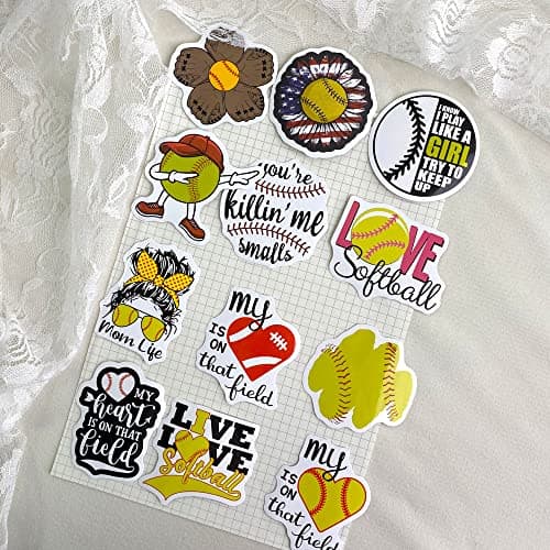 Lamdo Softball Stickers 100PCS Baseball Accessories, Softball Gifts for Girls and Teen, Waterproof Vinyl Helmet Stickers for Water Bottle, Laptop, Skateboard, Bag, Glove (Yellow)
