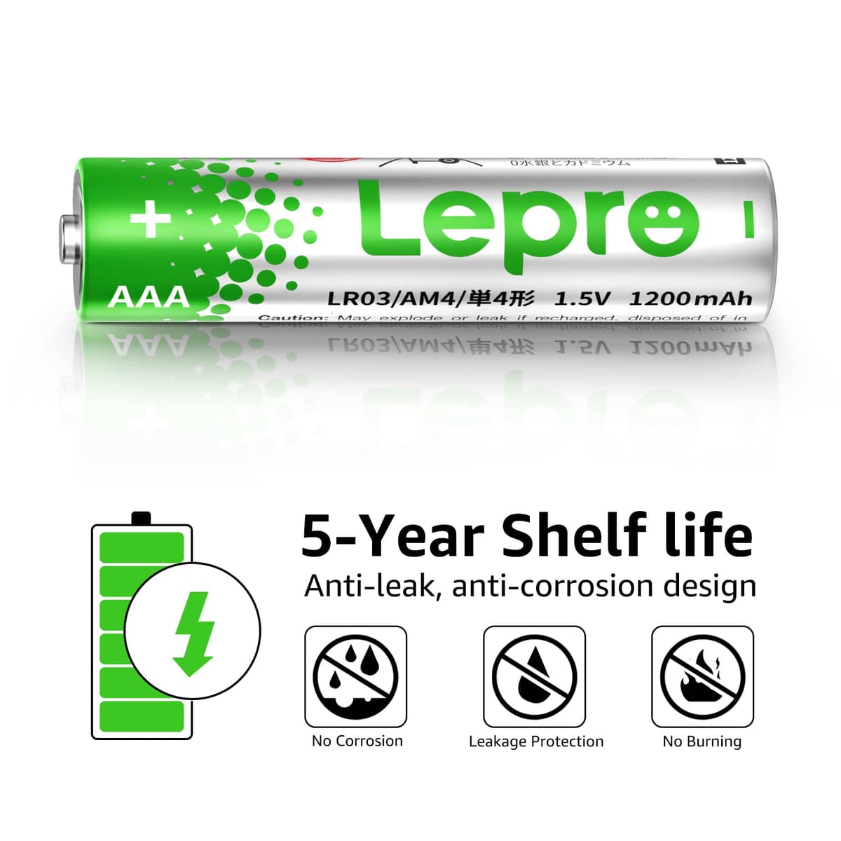 Lepro AAA Alkaline Batteries 24 Pack, 1200mAh Triple A Battery with Anti-Leakage Technology, High Capacity, Long Lasting Power, 1.5 Volt LR03 MN2400 AAA Battery Pack for Clocks Remotes Mouse Torch — view 3