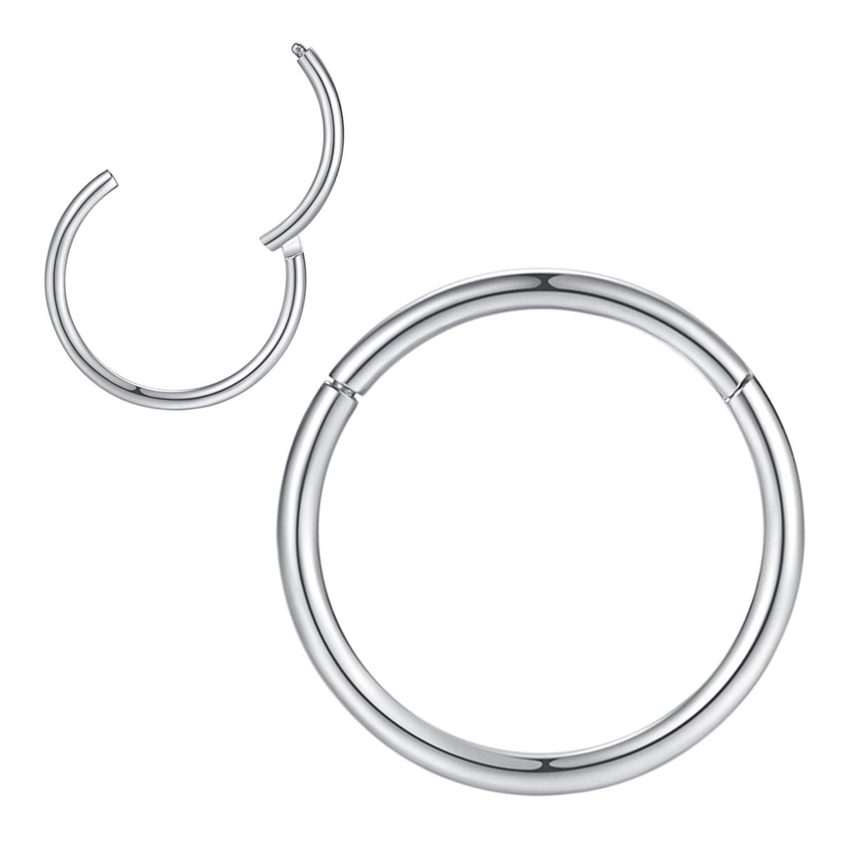 Popuhoops 316L Surgical Steel Hinged Nose Rings Hoop Suptum Ring Body Piercing Lip Rings Helix Cartilage Rook Earrings 20G 18G 16G 14G 12G 10G 8G, Diameter 5mm to 16mm, Gold-Rose Gold-Silver-Black — view 12