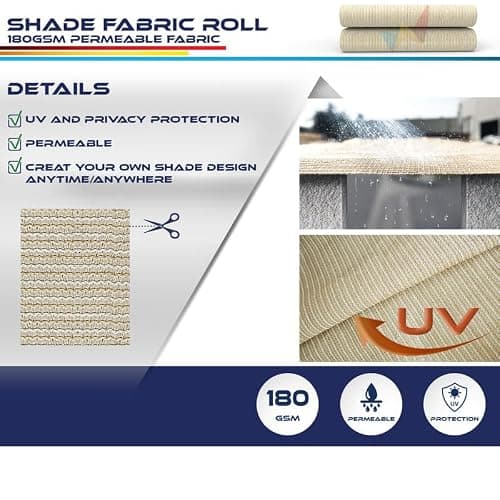 Windscreen4less 8'x50' Sun Shade Fabric Roll Shade Cloth Cover Wind Screen UV Block for Outdoor Pergola Patio Backyard Garden Greenhouse, Beige — view 3