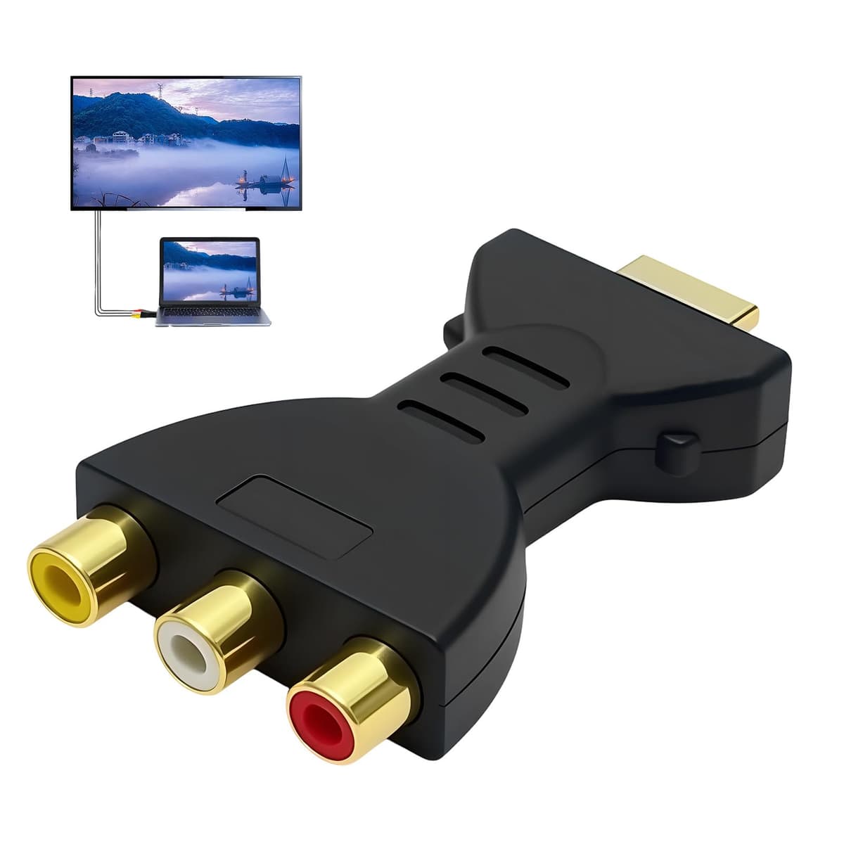 Adaptador HDM a RCA Convertidor HDM a AV Conector Audio Video Rojo Blanco Amarillo Convertidor Componentes Señal Digital para PC Laptops HDTV Monitores Proyectores Consolas Videojuegos Reproductores