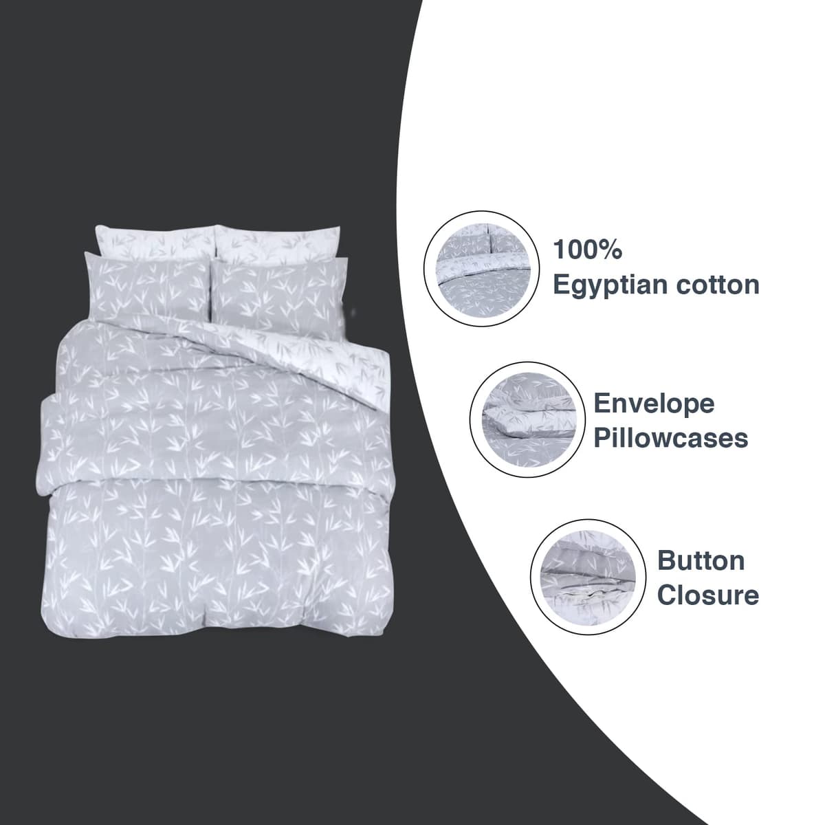 DTEX HOMES Double Duvet Set 100% Pure Cotton Reversible Printed Hotel Quality Duvet Cover Ultra Soft Easy Care double bedding Set Super Soft and Luxury Duvet Cover Sets (Branches Grey-Double) — view 3