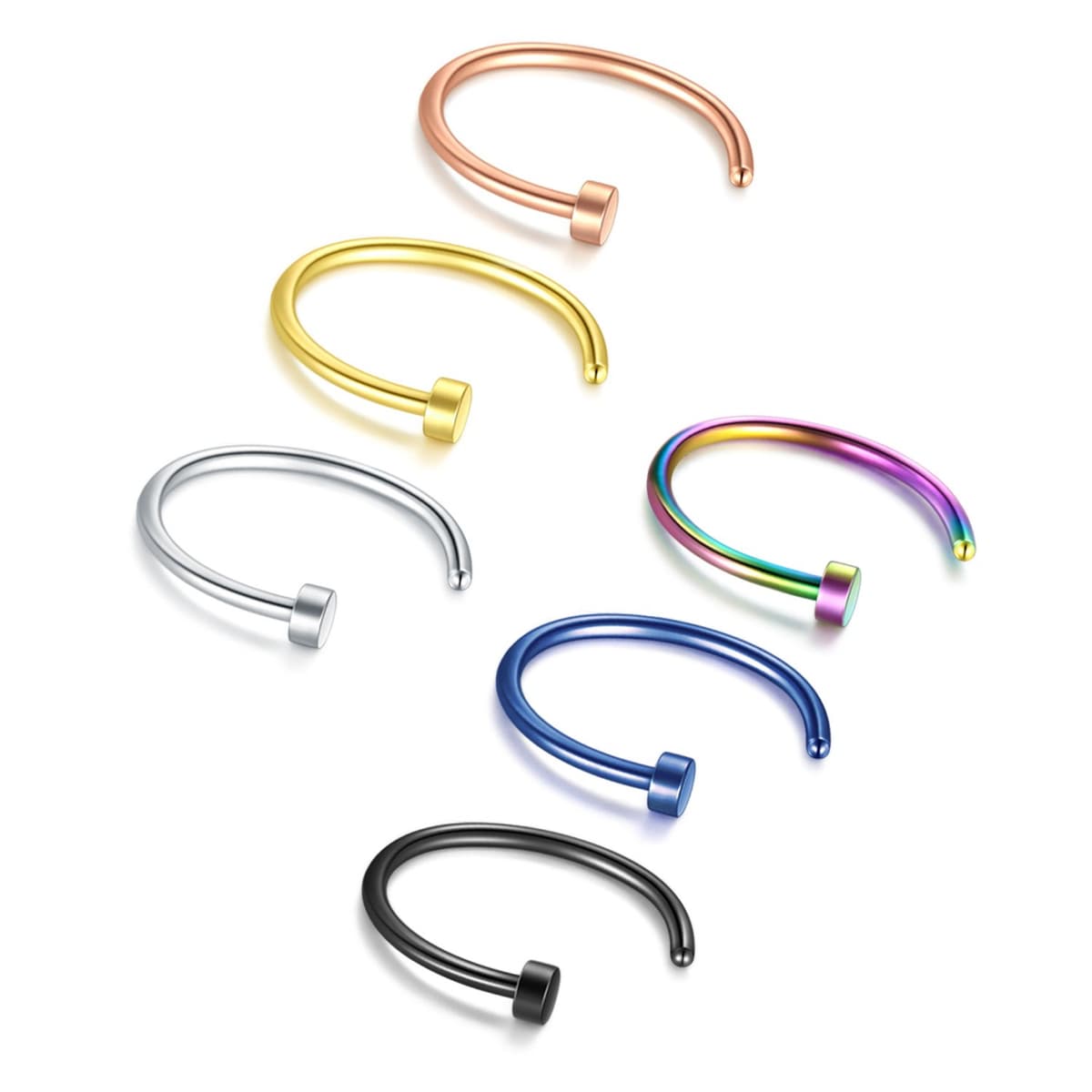 Briana Williams Fake Nariz Anillos Hoop-20G 18G 16G Nariz Aro Anillo 6mm/8mm/10mm/12mm Nariz Piercing Labio Septum Anillo Arete Faux Joyería Piercing del Cuerpo 6 Piezas — view 10