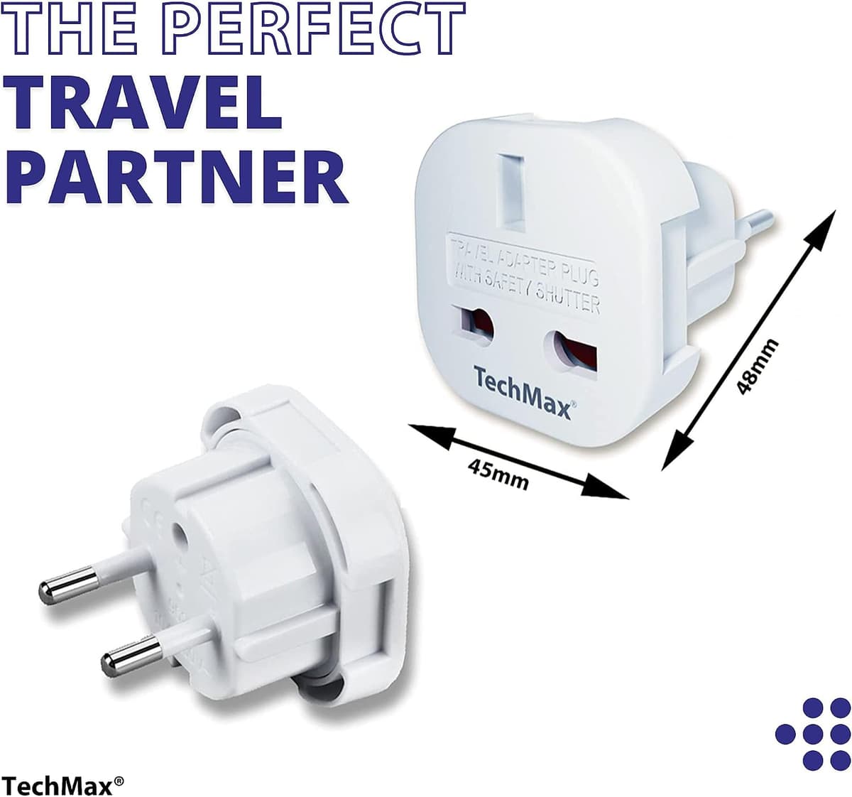 TechMax Pack of 5 UK to European Plug Adapter Type G to Type C,E,F for France, Spain, Turkey, Italy, Greece, Portugal, Germany, Poland, Asia - 3 Pin to 2 Pin Travel Adapter (White) — view 3