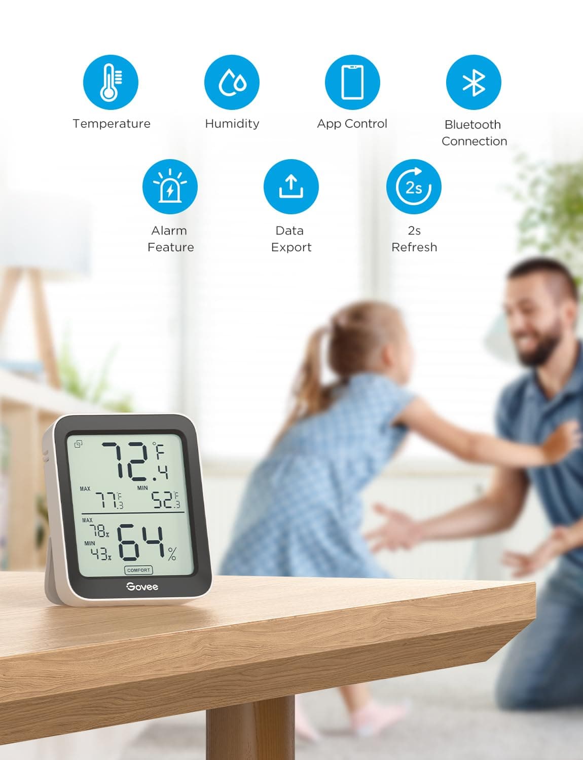 Govee Room Thermometer Hygrometer, Bluetooth Digital Indoor Humidity Meter with Smart Alert and Data Storage, Temperature Monitor for Baby Greenhouse — view 3