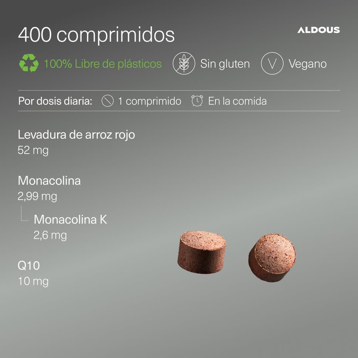 Levadura de Arroz Rojo Coenzima Q10 Baja tu Colesterol - 400 Comprimidos - Función Normal del Corazón - Para Más de 1 Año - 2 — view 2