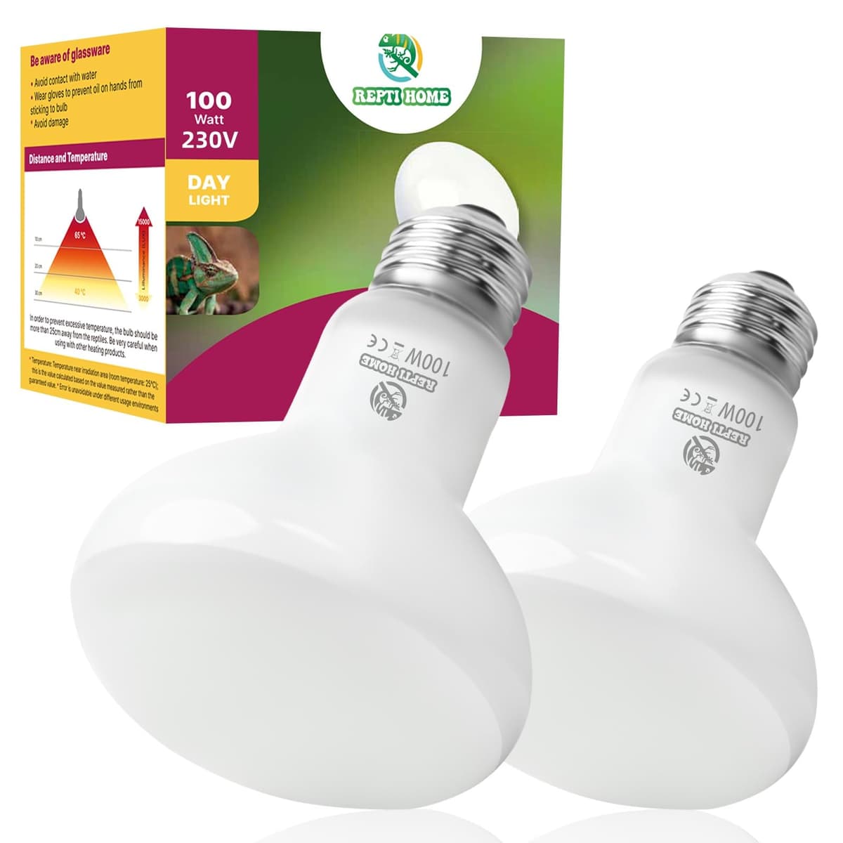 Reptile Heat Lamp Bulbs, Heat Bulb for Reptiles 2 Pack-100W, E27 Vivarium Basking Spot Light for Tortoise, Lizard, Snake, Bearded Dragon, Puppy, Chick