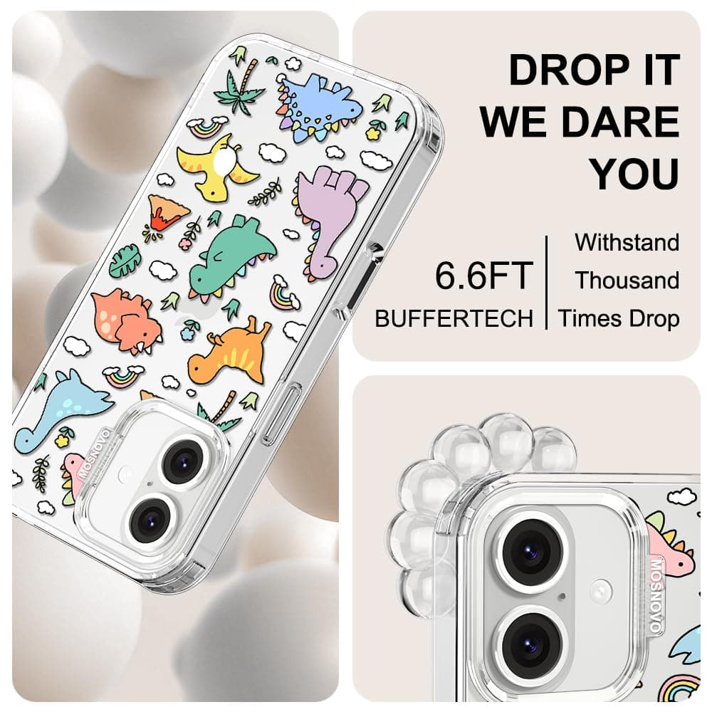 MOSNOVO Case for iPhone 16 Plus, [Buffertech 6.6ft Military-Grade Drop Protection] [Anti Peel Off Tech] Clear TPU Bumper Phone Case Cover Design - Dinosaur Land — view 5