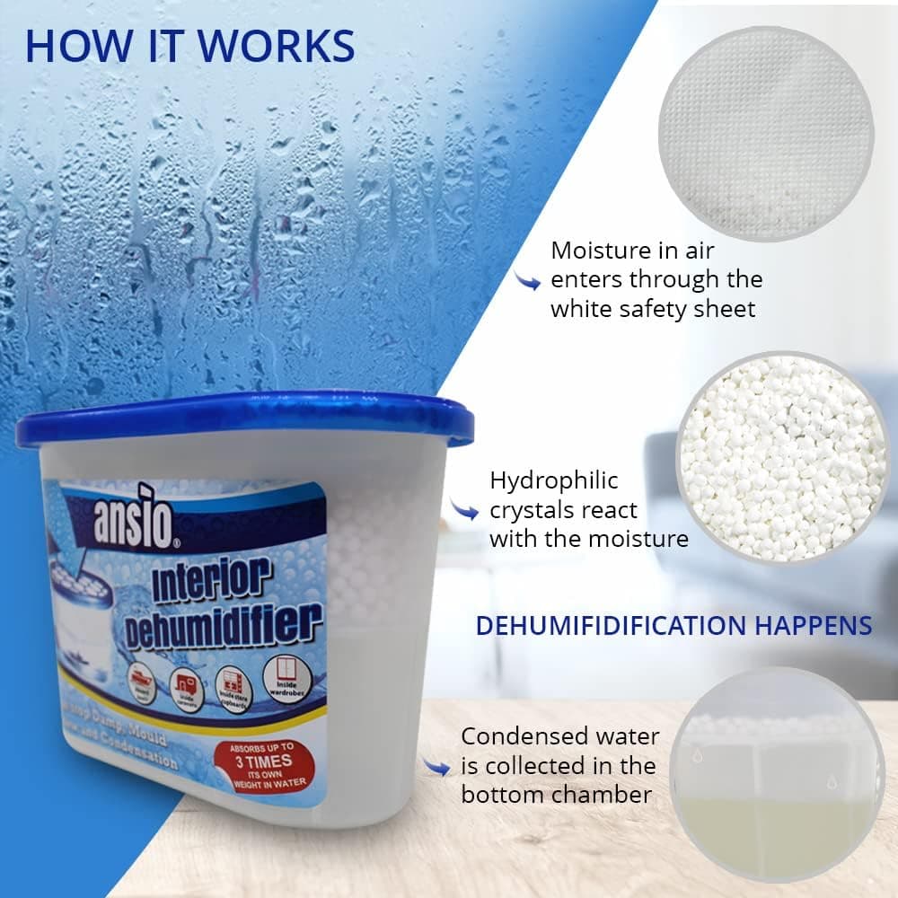 ANSIO Dehumidifier Disposable Pack of 10 Room Moisture Absorber Condensation Remover De Humidifiers for Damp, Mould in Home, Bathroom, Window, House, Kitchen, Wardrobe, Bedroom Interior Moisture Traps — view 4