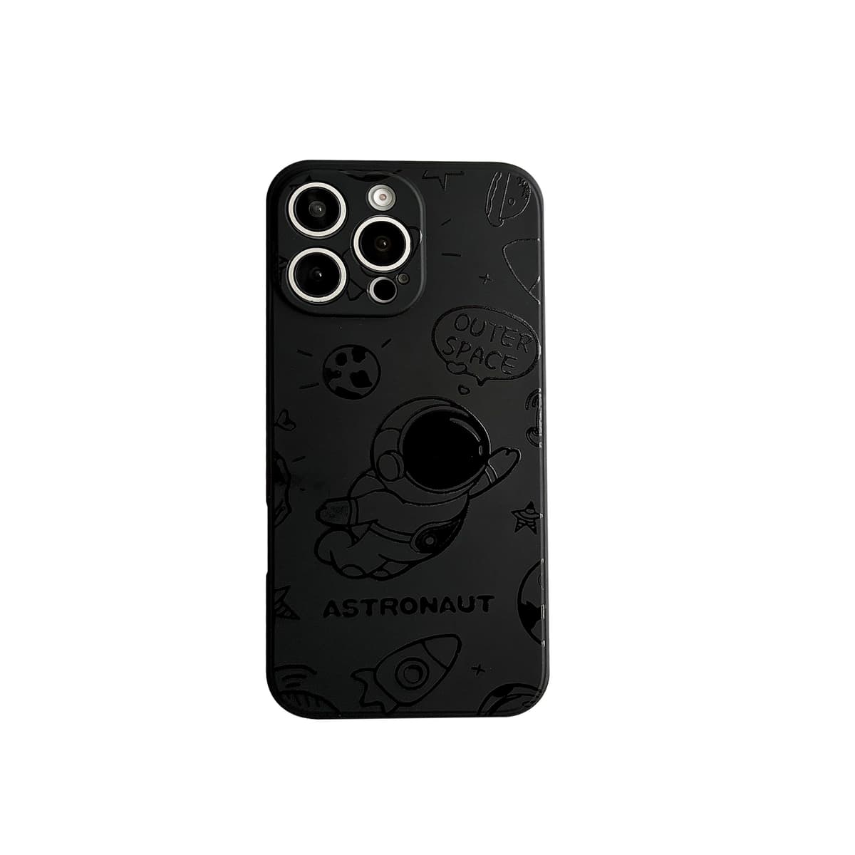 Yonds Queen for iPhone 15 Pro Max Cute Case, Cool Cartoon Astronaut Rocket Moon Space Design Stylish Soft TPU Bumper Shockproof Anti-Slip Protector Fashion Case (Fly Black, iPhone 15 Pro Max)
