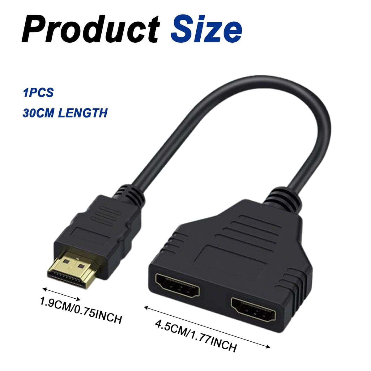 HDMI Splitter 1 in 2 Out HDMI Splitter for Dual Monitors Male to Dual Female, 1 to 2 Way Distributor for LCD, LED, TV, DVD and More, Plug and Play — view 2