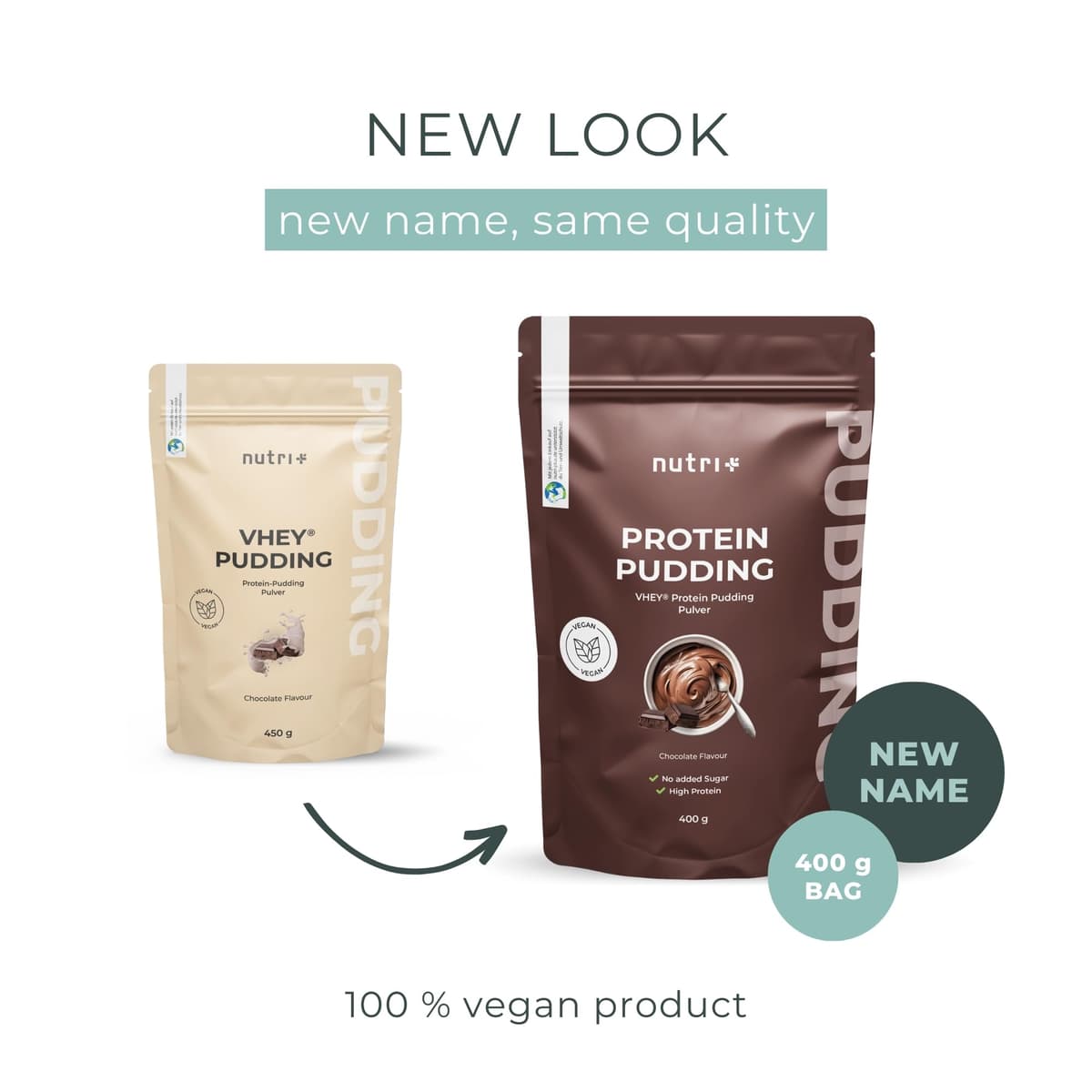 Nutri + Pudin proteico Chocolate vegano 400 g - 24 g Proteínas por Ración - sólo 106 Calorías - bajo Azúcares y Grasas Postre de Chocolate - High Protein Pudding vegan sin Lactosa y Gluten — view 2