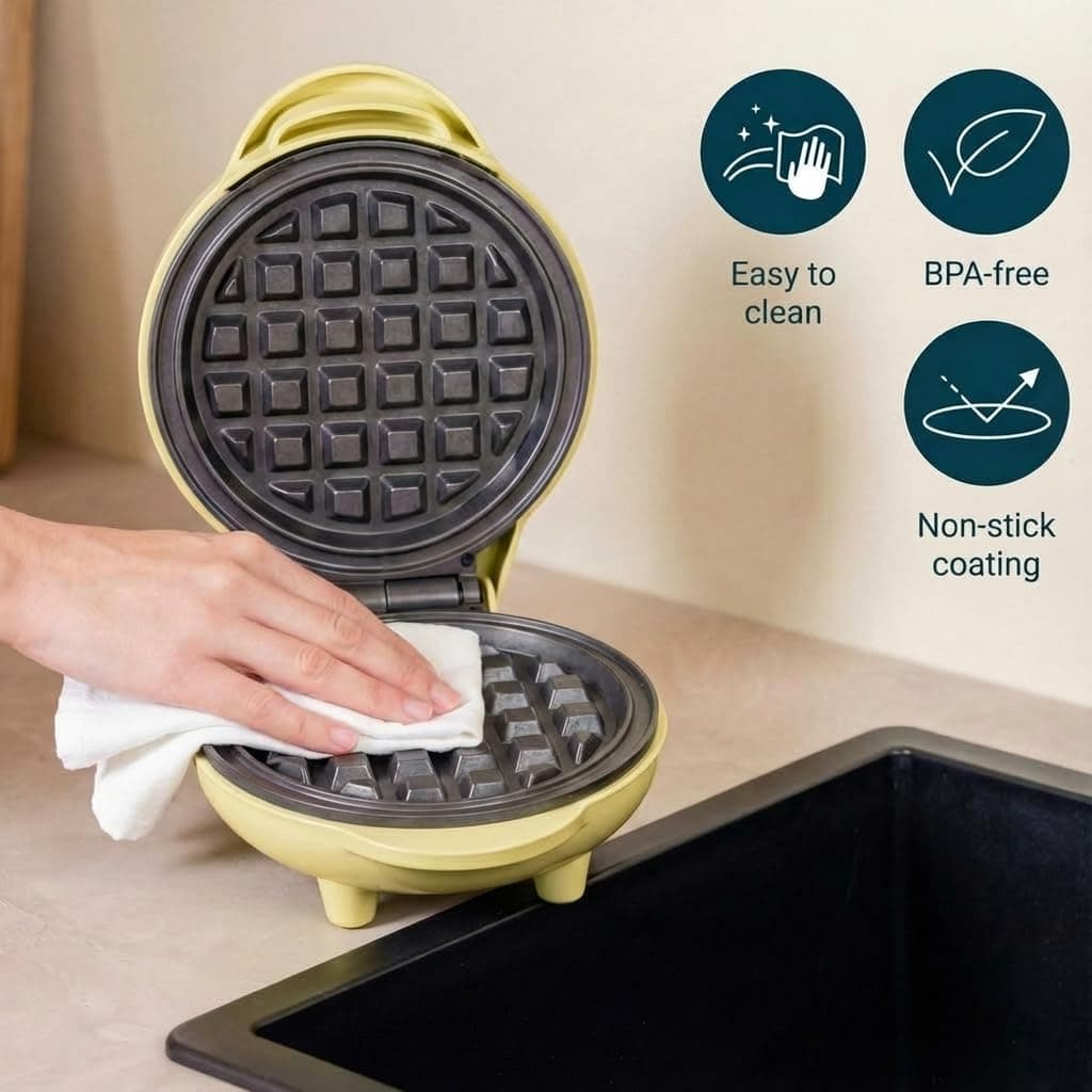 Bestron Mini gofrera, Gofrera para gofres de gofres pequeños, con antiadherente, para cumpleaños infantiles, fiestas familiares, Pascua o Navidad, diseño retro, 550 W, color: Amarillo — view 4