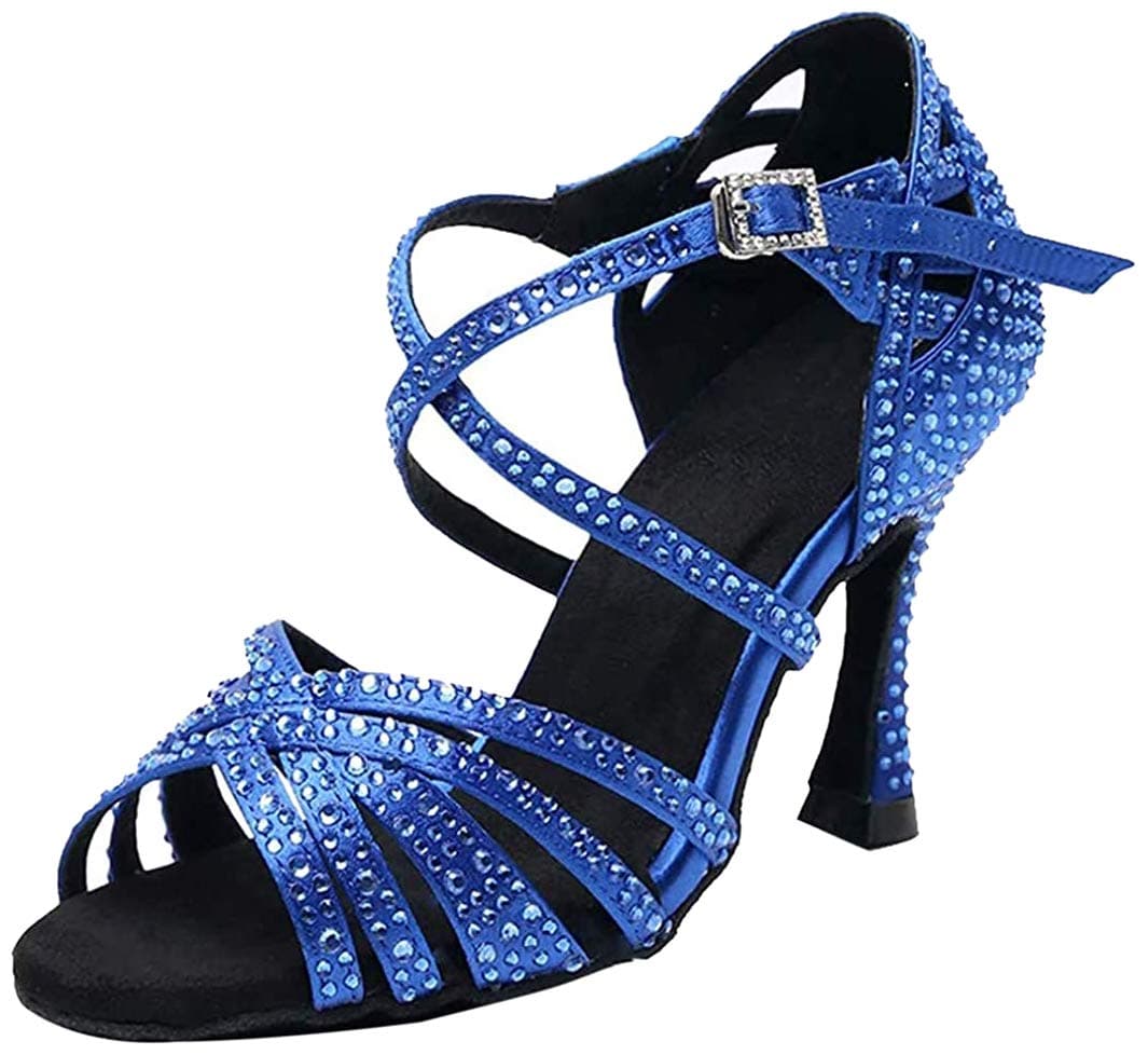 Sandalias de baile moderno latino con correa cruzada para mujer, con diamantes de imitación de tango social, bailes, Tacón marrón de 9 cm. — view 16