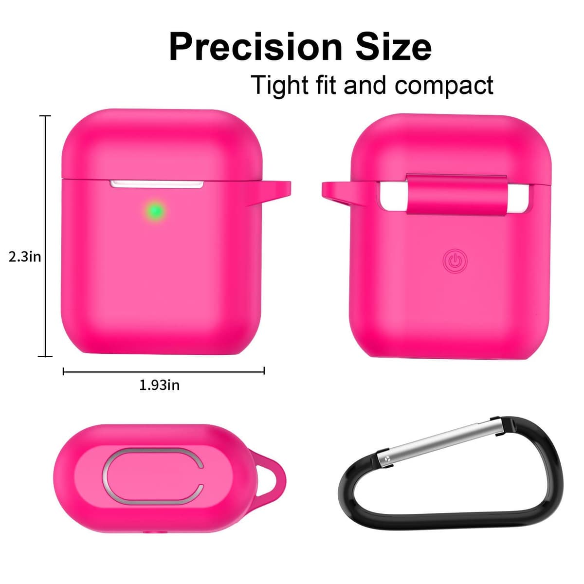 KOKOKA Silicona Compatible con AirPods 2 & 1, Fundas Protectora de Silicona para AirPods 2 & 1, LED Frontal Visible, Funciona con Carga inalámbrica, con Mosquetón, Rosa Roja — view 3