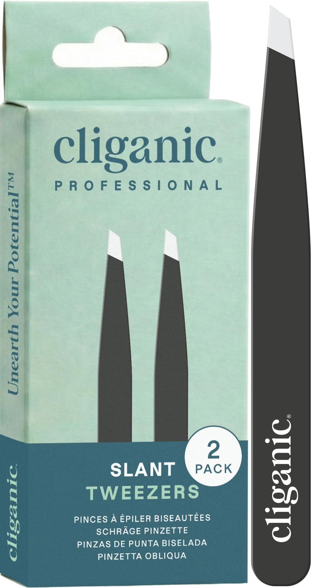 Cliganic Professional Eyebrow Tweezers Slant Tip - Precision for Men & Women, Stainless Steel Best for Plucking Chin Facial Hair — view 8