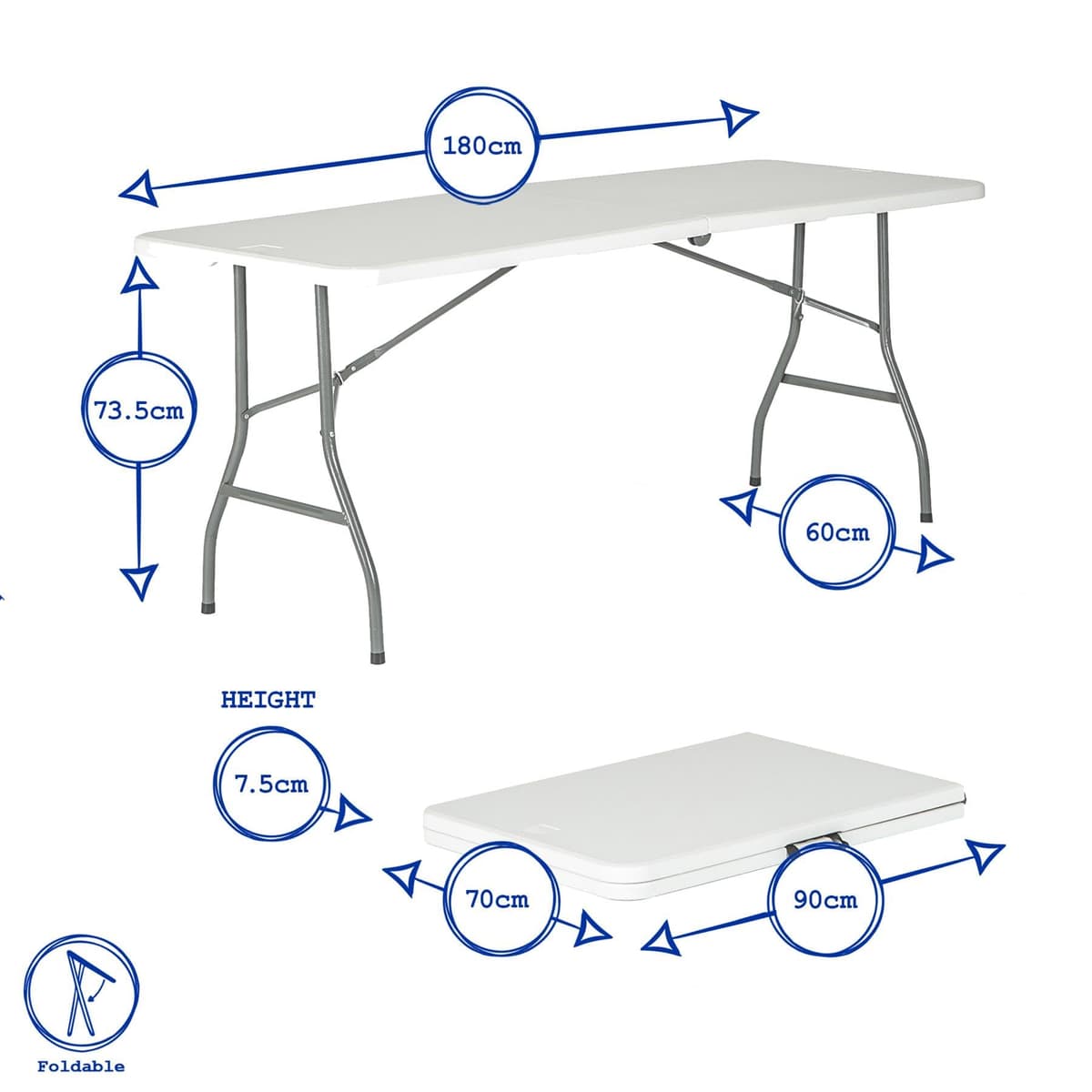 Harbour Housewares Rectangle Folding Trestle Table - 180cm (1.8m) (6ft) - Black - Outdoor Folding Table for Picnic, BBQ, Garden, Camping, Wedding, Party Catering — view 3