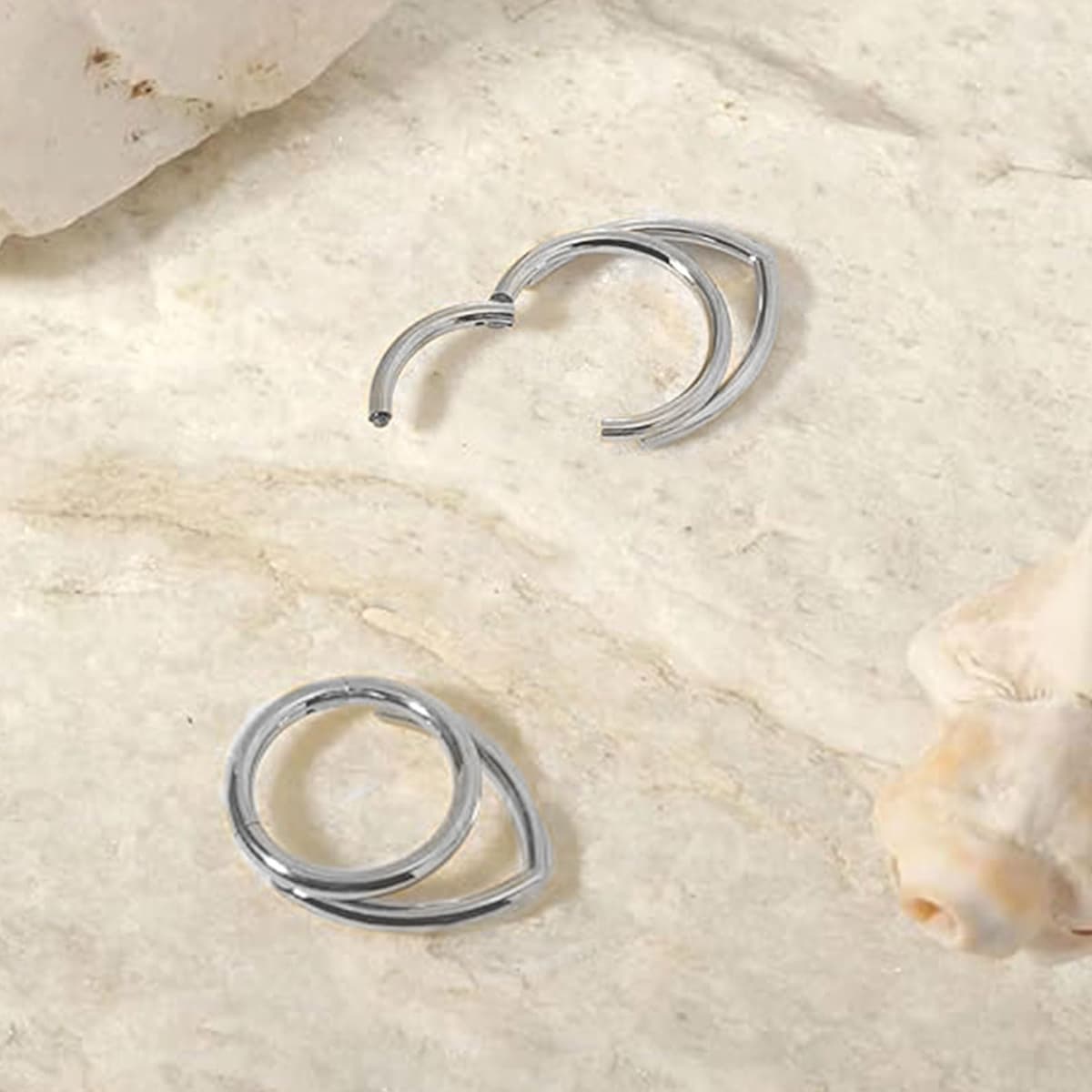 LunarCharm Set of 2 Stacked Septum Rings, 16G Hoops, 316L Stainless Steel, 12mm Hinged Septum Clicker, Nose Ring Piercing, Body Piercing Lip Rings — view 3
