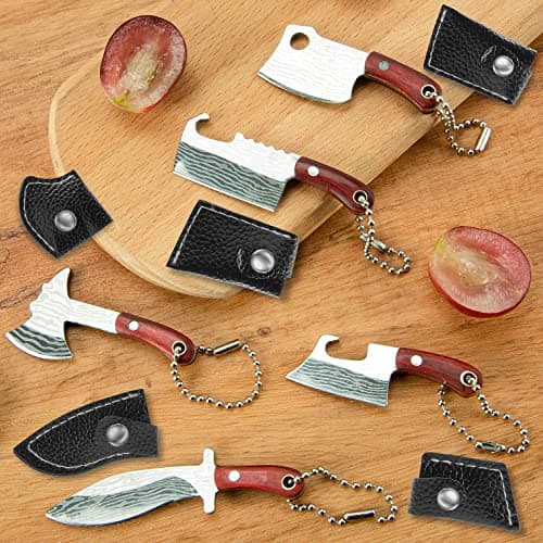 MGZTTHW 5pcs Tiny Knife Keychain, Mini Pocket Knives Chef, Cute Portable Tiny Pocket knife Pendant with Sheath Package Opener Outdoor Camping Box Cutter Tiny Things for Presents for Christmas — view 3