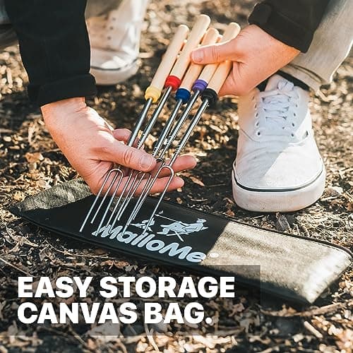 MalloMe Marshmallow Roasting Sticks - Smores Skewers for Fire Pit Kit - Hot Dog Camping Accessories Campfire Marshmellow 32 Inch Long Fork - 5 Pack — view 5
