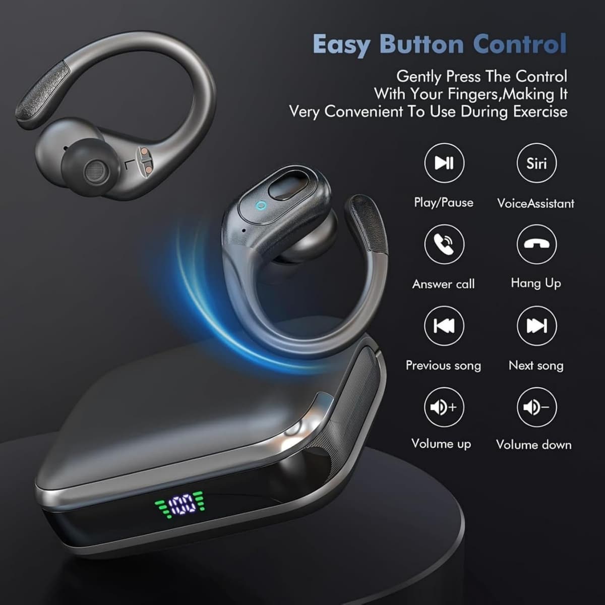 Bluetooth 5.4 Wireless Earbuds, Noise Cancelling Earbuds with 75 Hours Playtime, LED Power Display, IPX7 Waterproof Earbuds — view 3