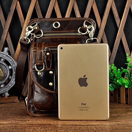 Le'aokuu Mens Genuine Leather Messenger Hiking Waist Hip Bum Pack Drop Thigh Leg Bag 2141 (2141-Coffee) — view 3