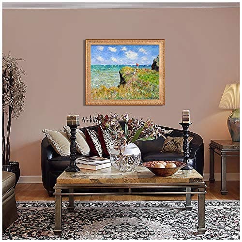 The Cliff Walk at Pourville by Claude Monet Framed Size:34.5x28.5 inches,Image Size:30x24 inches World Classic Reproductions For HomeDecor,Vintage Pattern Gold Frame — view 5