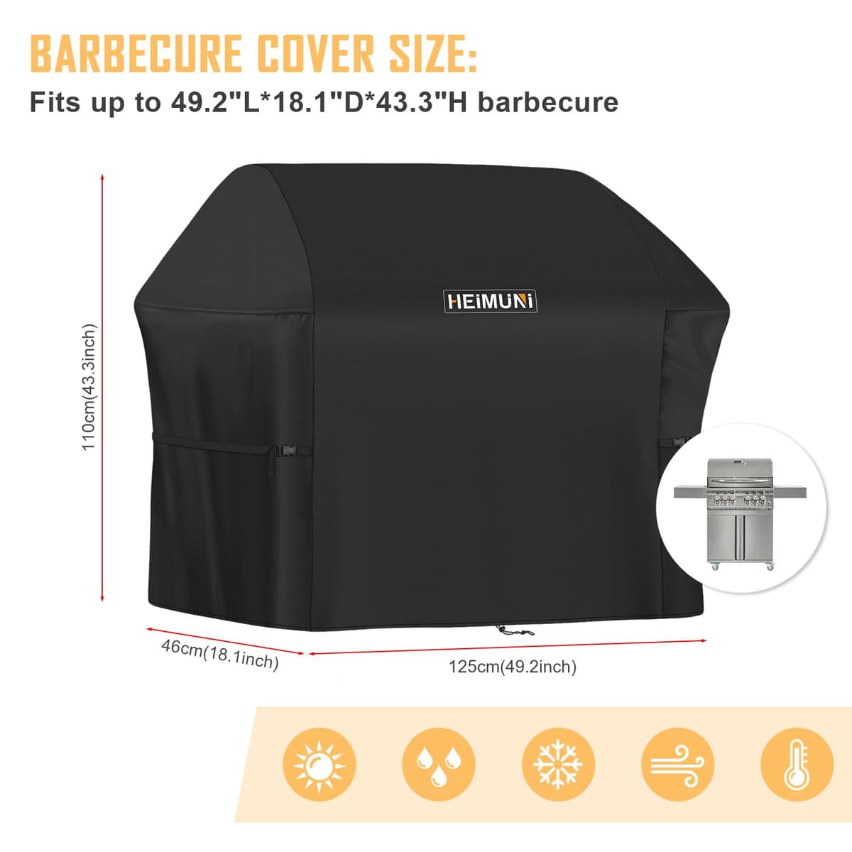 Funda Barbacoa Exterior, Funda Barbacoa para Weber Spirit 200 Serie, Funda Parrilla Exterior Impermeable Cubierta de Barbacoa para Weber Spirit II 200 Series, Spirit II E210 (125x46x110cm) — view 2