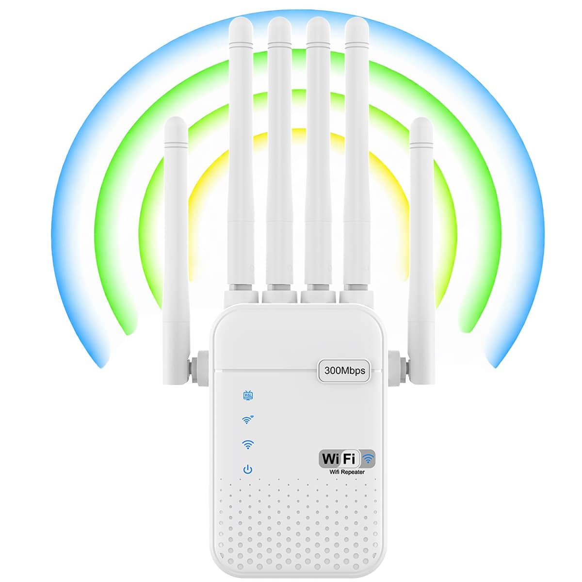 Repetidor WiFi Largo Alcance, Amplificador Señal WiFi, Señal Cobertura hasta 1200 m² para 50 Dispositivos, Extensor de WiFi con 6 Antenas, 2 Puertos Ethernet, Compatible con Todos los Routers