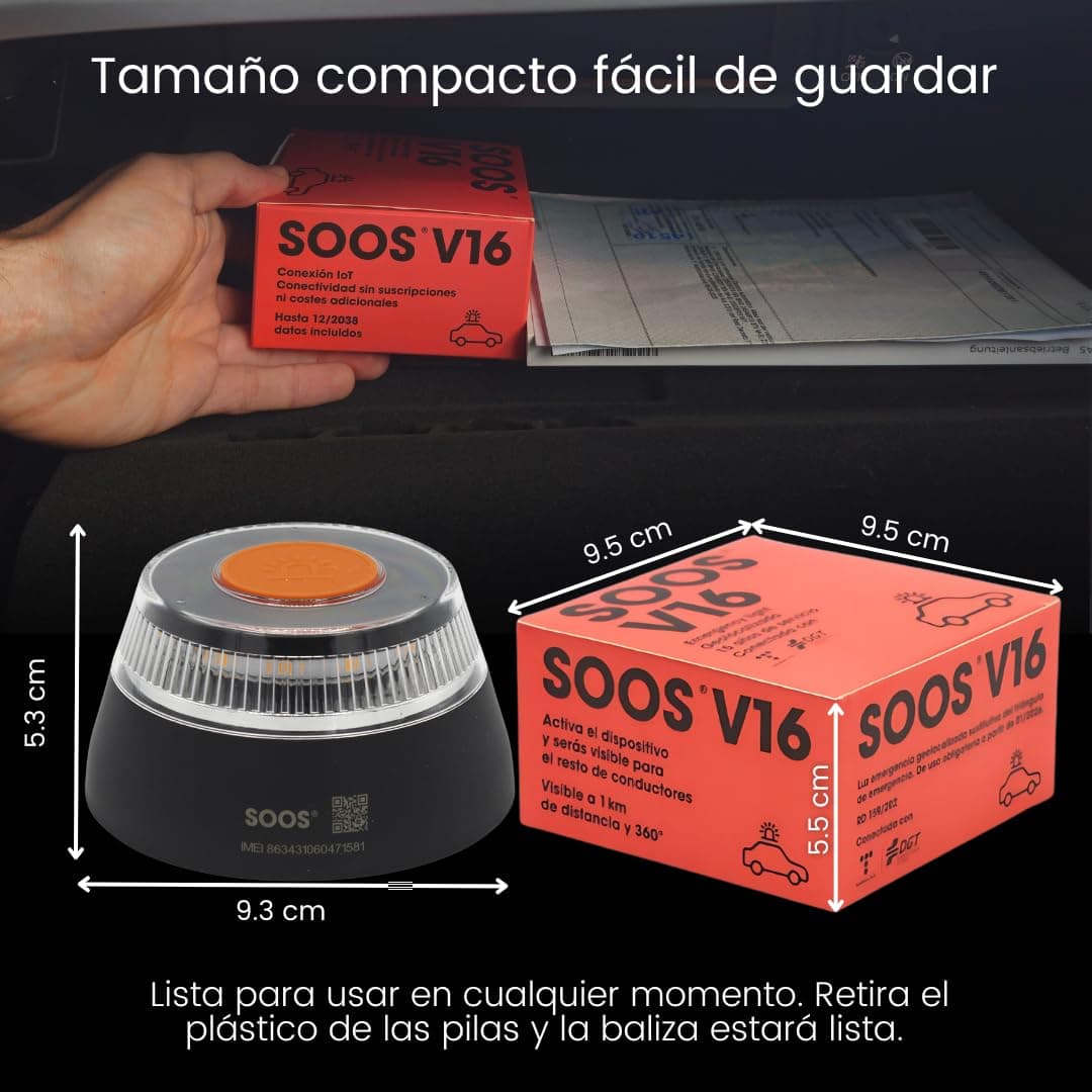 SOOS Baliza v16 Homologada DGT con Geolocalizador, con Datos Pagados hasta 2038, Luz Emergencia Coche Homologado dgt, Luz v16 Conectada con Geolocalización 3.0, IDIADA PC23110238 - Obligatoria en 2026 — view 7