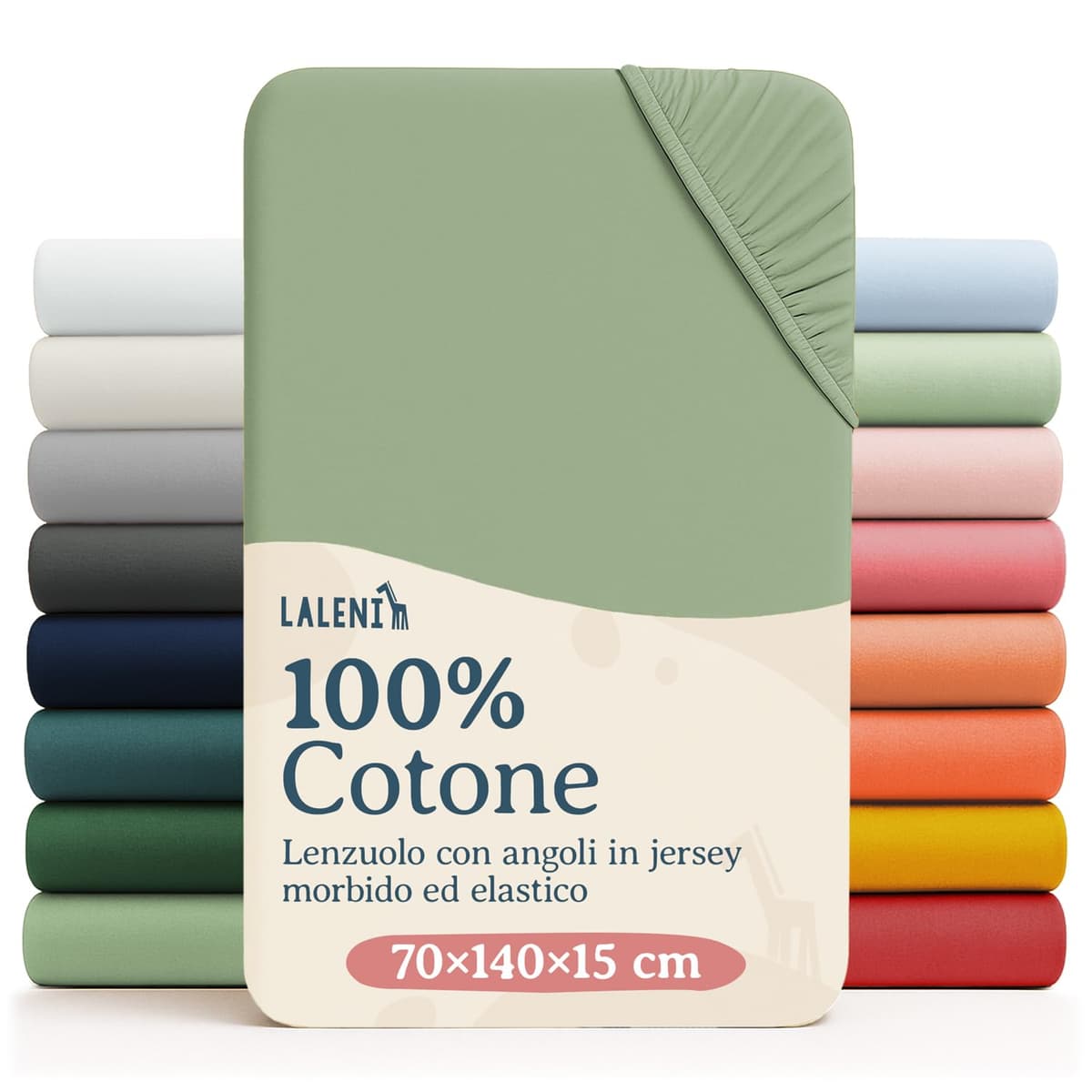 Laleni Cot Bed Sheets 140 x 70 cm, Oeko-Tex Certified Soft 135 g/m² Cotton Travel Cot Sheets, Summer Green
