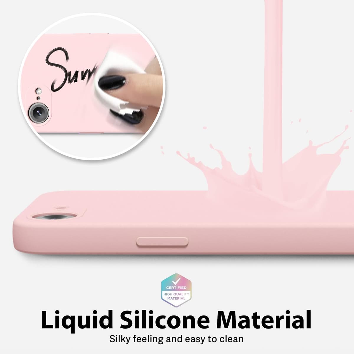 oakxco for iPhone 17 Pro Max Phone Case Liquid Silicone, Cute Thin Slim Grip Soft Rubber Gel for Women Men, Smooth Matte TPU Plain Solid Color Girly Simple Case with Camera Cover, Light Pink — view 2005