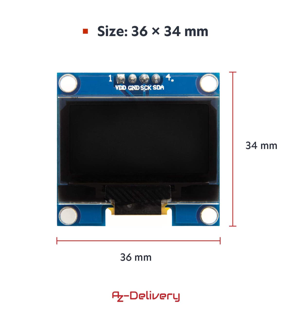 AZDelivery 1.3-inch I2C IIC OLED Display SH1106 128x64 Pixels 3.3V White Character Display Compatible with Arduino and Raspberry Pi Including E-Book! (Pack of 3) — view 3